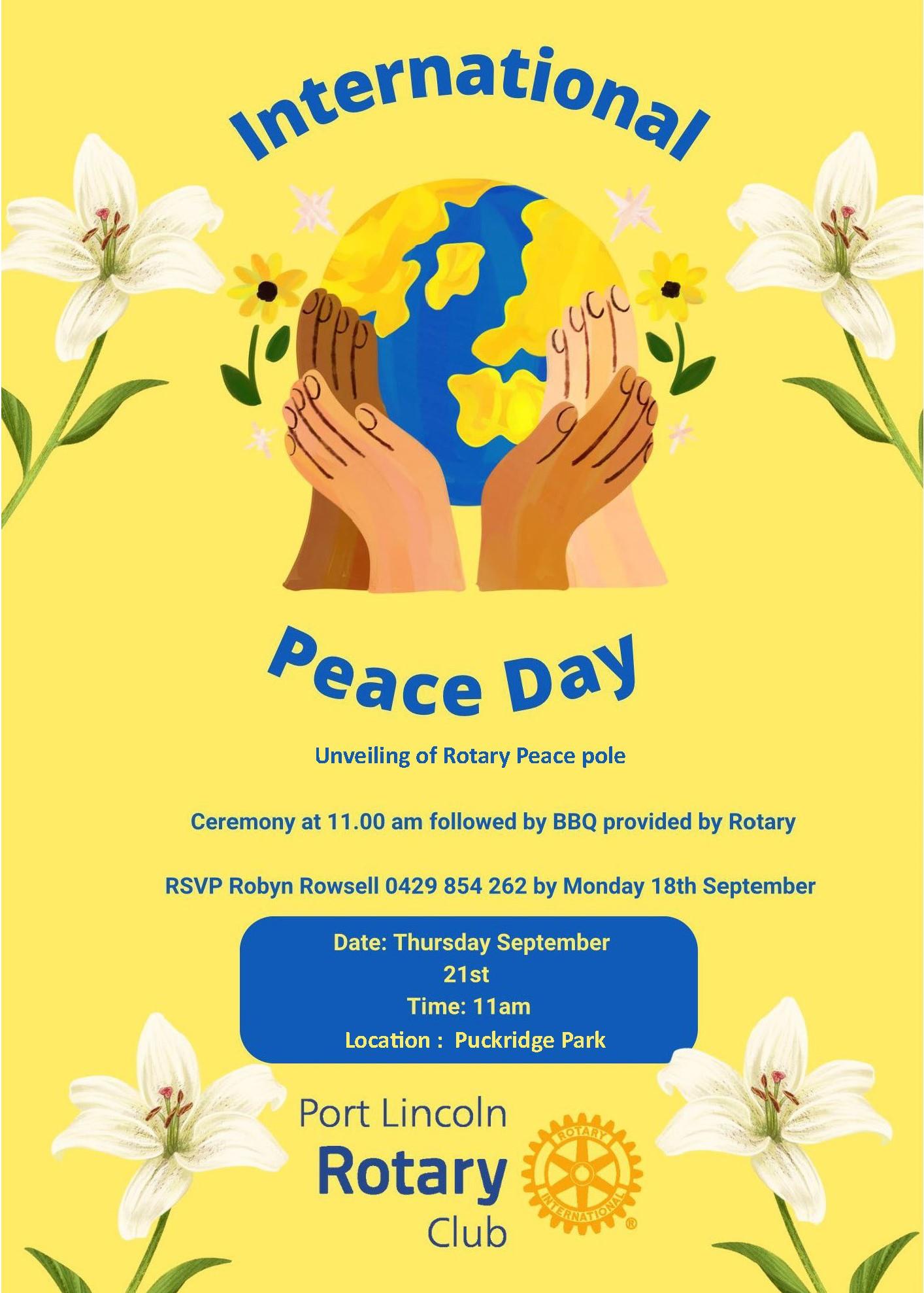 REMINDER : Peace Pole day in Puckridge Park | Rotary Club of Port Lincoln