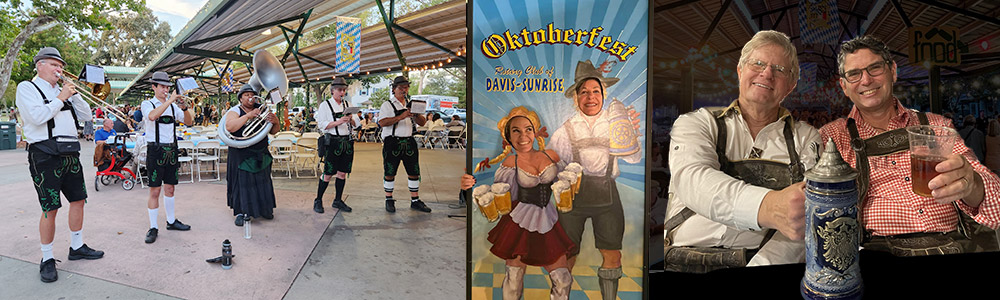 Oktoberfest photos of people in costume and musicians playing