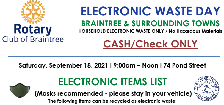 Fall 2021 Electronic Waste Day | Rotary Club of Braintree