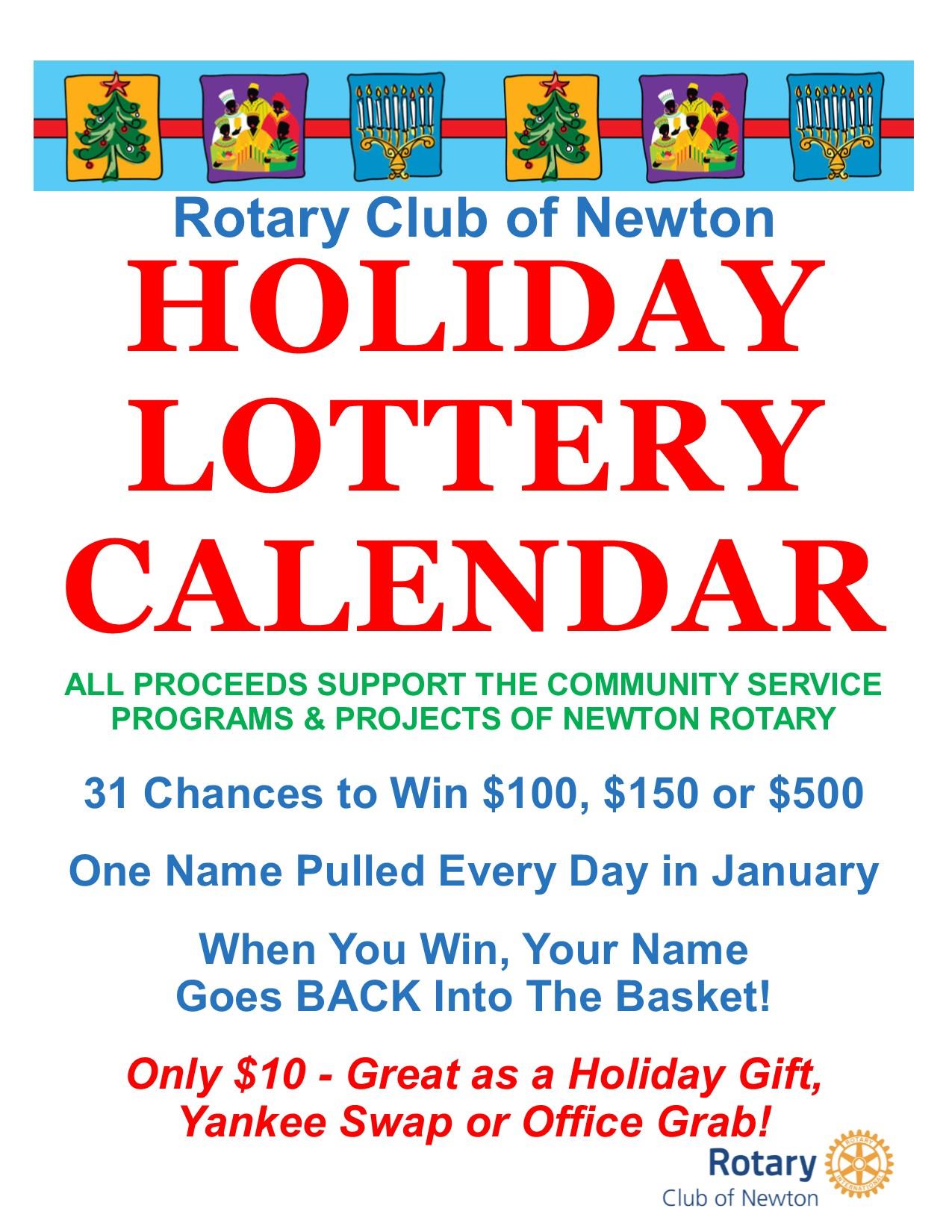 It s Holiday Lottery Calendar Time Rotary Club Of Newton