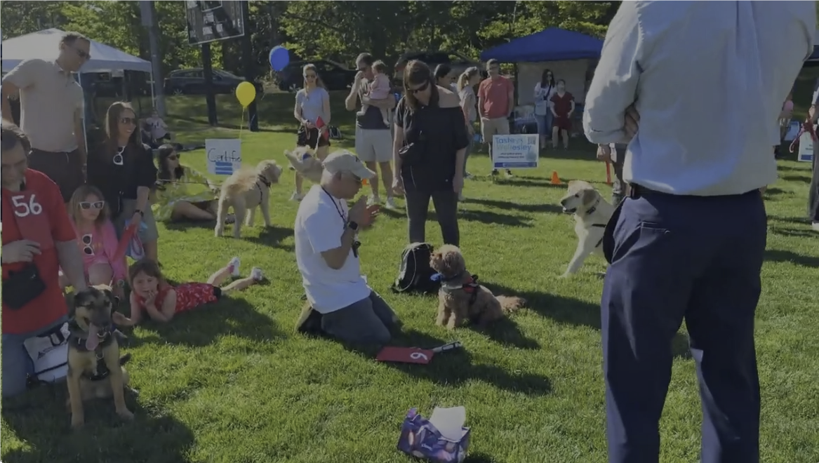 Families and dogs enjoying Pups in the Park in Wellesley