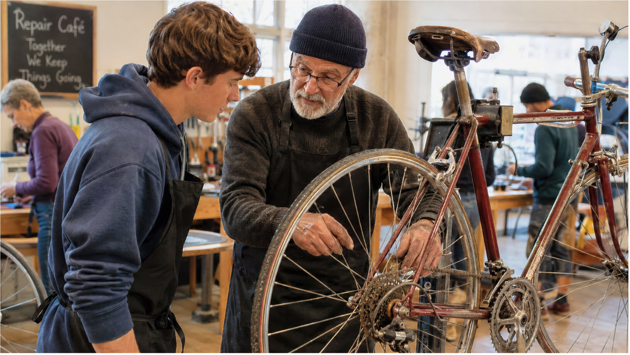 Wellesley Repair Café volunteers repairing an everyday household item