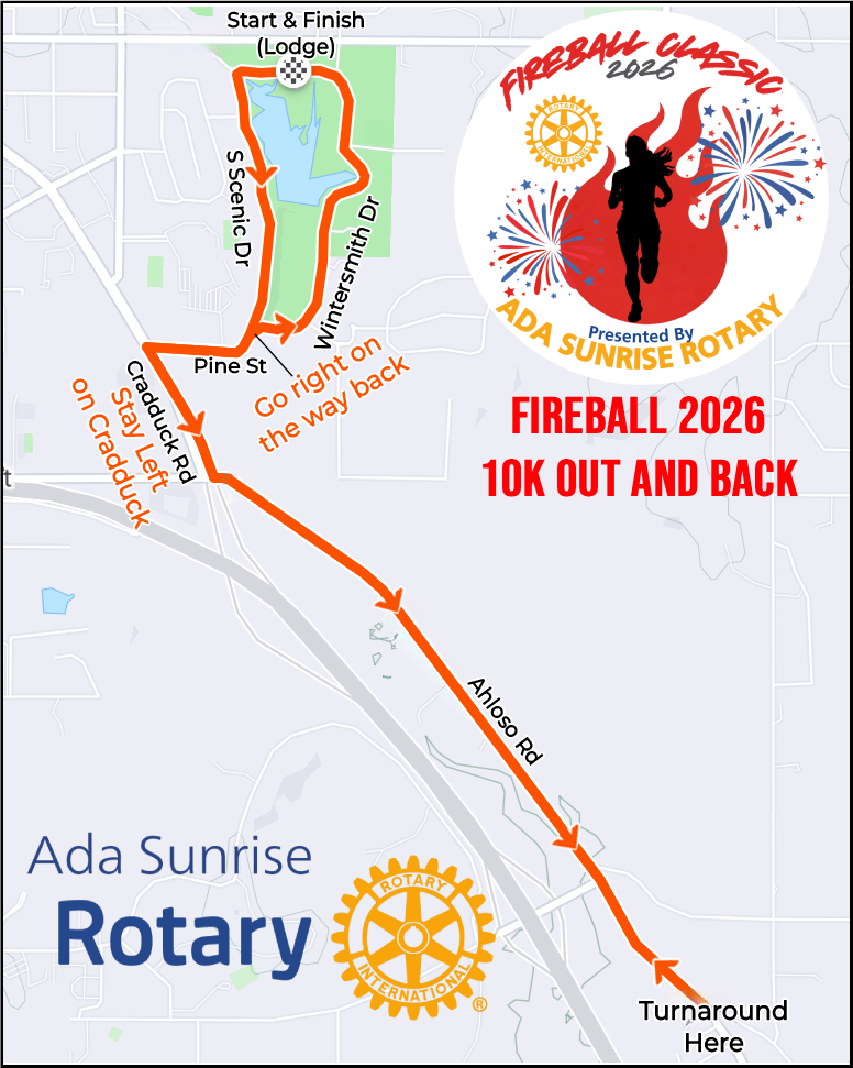 Fireball Classic 2026 10K Out and Back Course Map