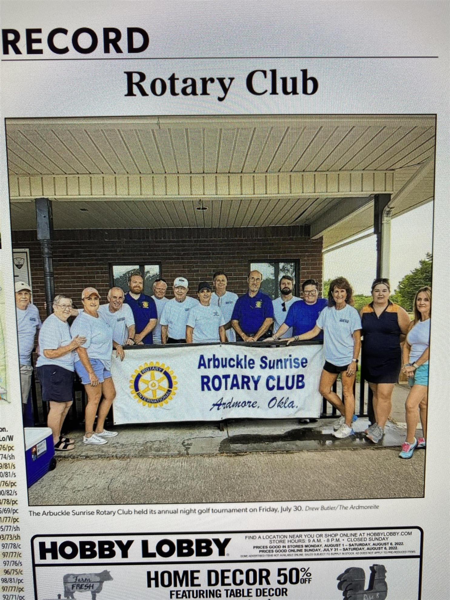 2022 NIGHT GOLF TOURNAMENT Rotary Club of Ardmore (Arbuckle Sunrise)