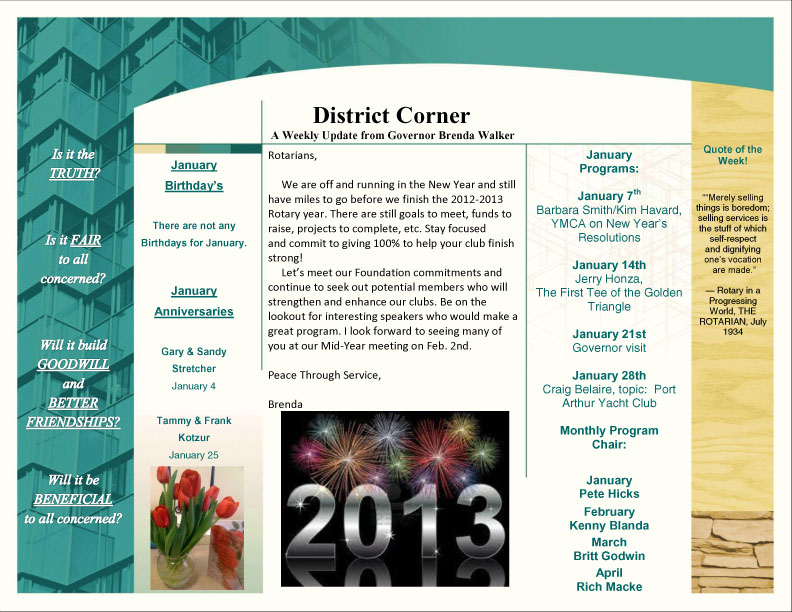 Jan. 7, 2013 Club Bulletin