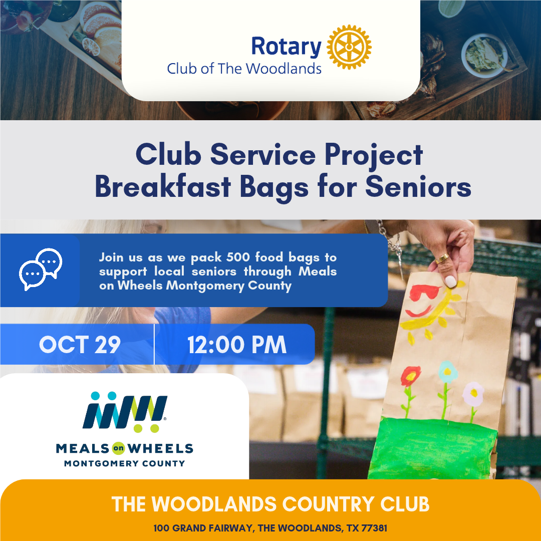 Thursday Luncheon: Club Service Project for Breakfast Bags for Seniors Meals On Wheels