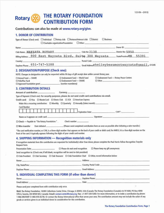 20182019 Rotary International and Polio Plus Fundraising Goals