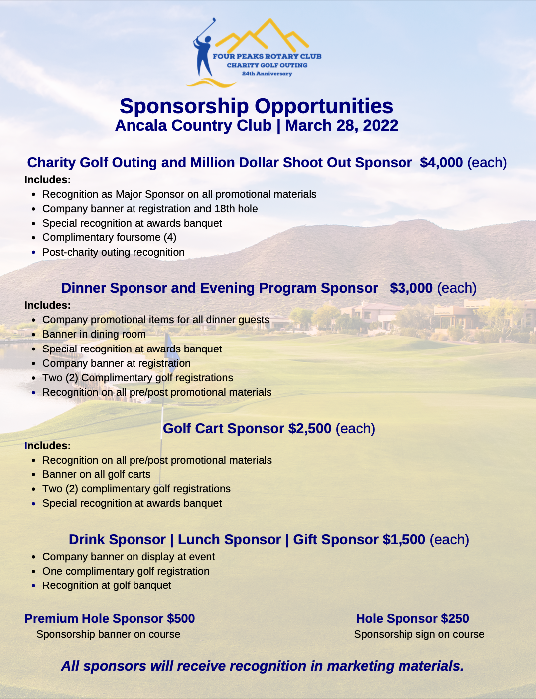 Golf Tournament Sponsor Registration | Four Peaks Rotary Club