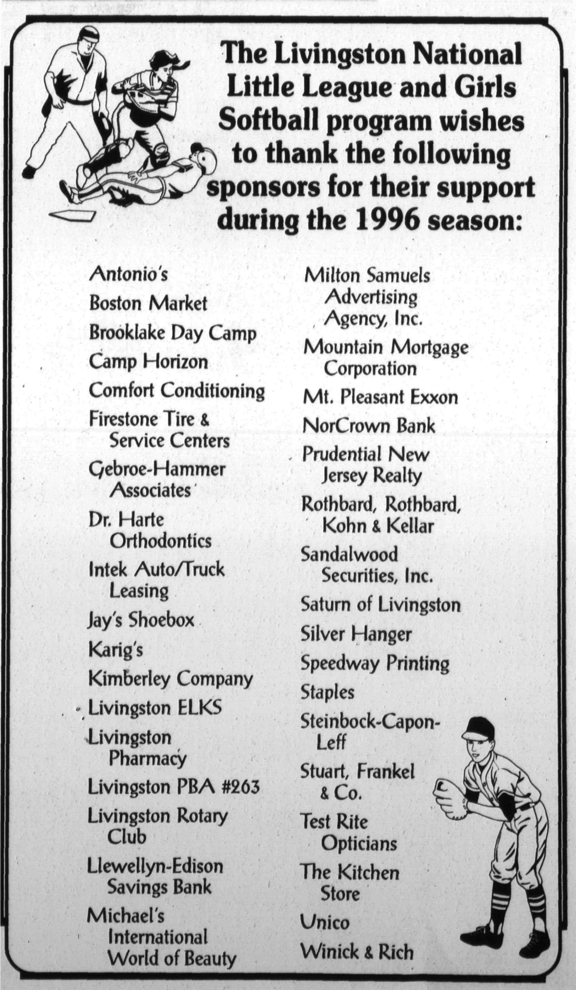 Tribune clipping: Little League and girls' softball sponsors thank Livingston Rotary