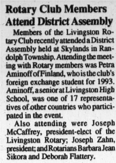 Tribune clipping: District Assembly with Petra Aminoff
