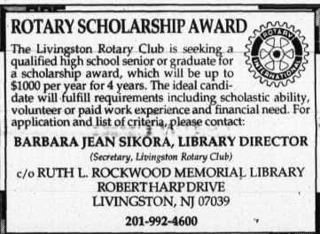Tribune clipping: Applications for a four-year scholarship