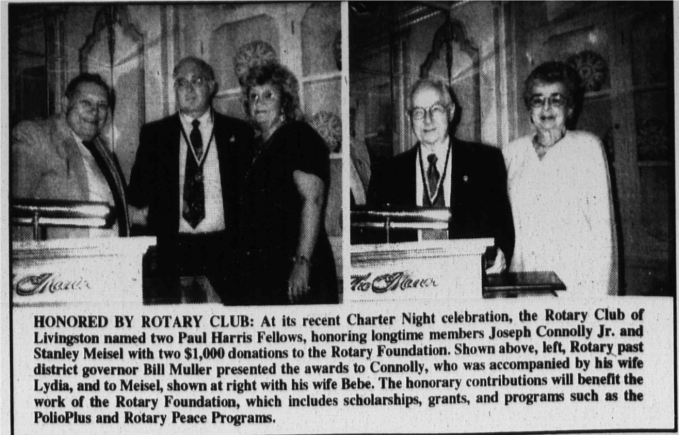 Newspaper photo caption: Honored by Rotary Club - Paul Harris Fellows Connolly and Meisel