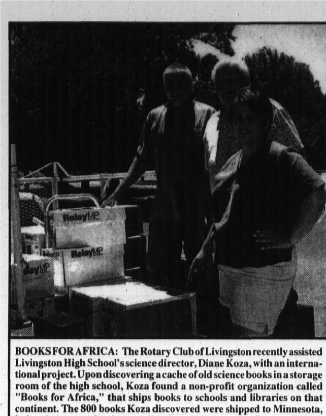 Rotarians help ship 800 science books to Nigeria through Books for Africa, 2002
