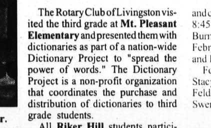 The Rotary Club of Livingston presents dictionaries to third graders at Mt. Pleasant Elementary through the Dictionary Project, 2004