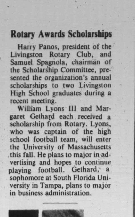 Newspaper clipping: Rotary Awards Scholarships, August 16, 1990