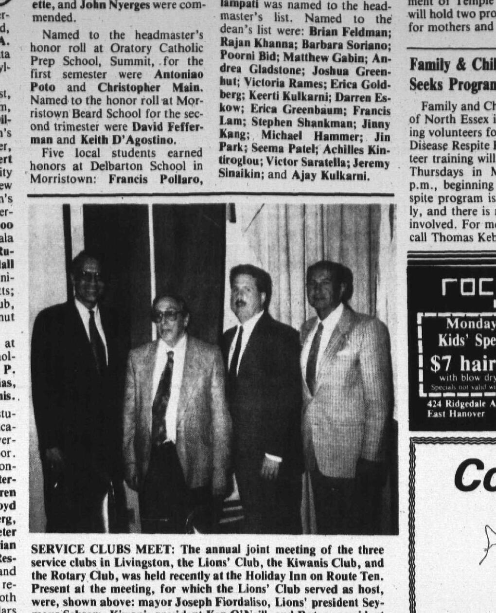 Livingston Lions, Kiwanis and Rotary leaders meet, 1991
