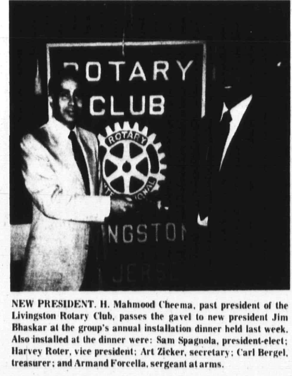 Newspaper clipping: Bhaskar takes the gavel, West Essex Tribune