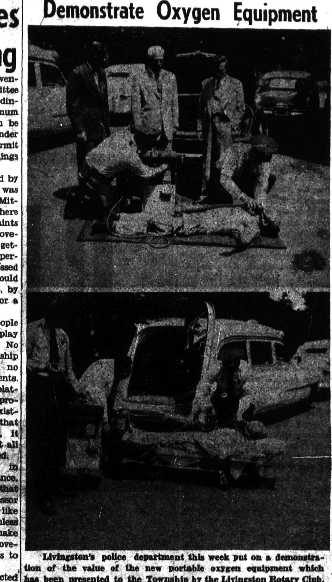 Livingston police and ambulance demonstration of portable oxygen equipment, July 1952