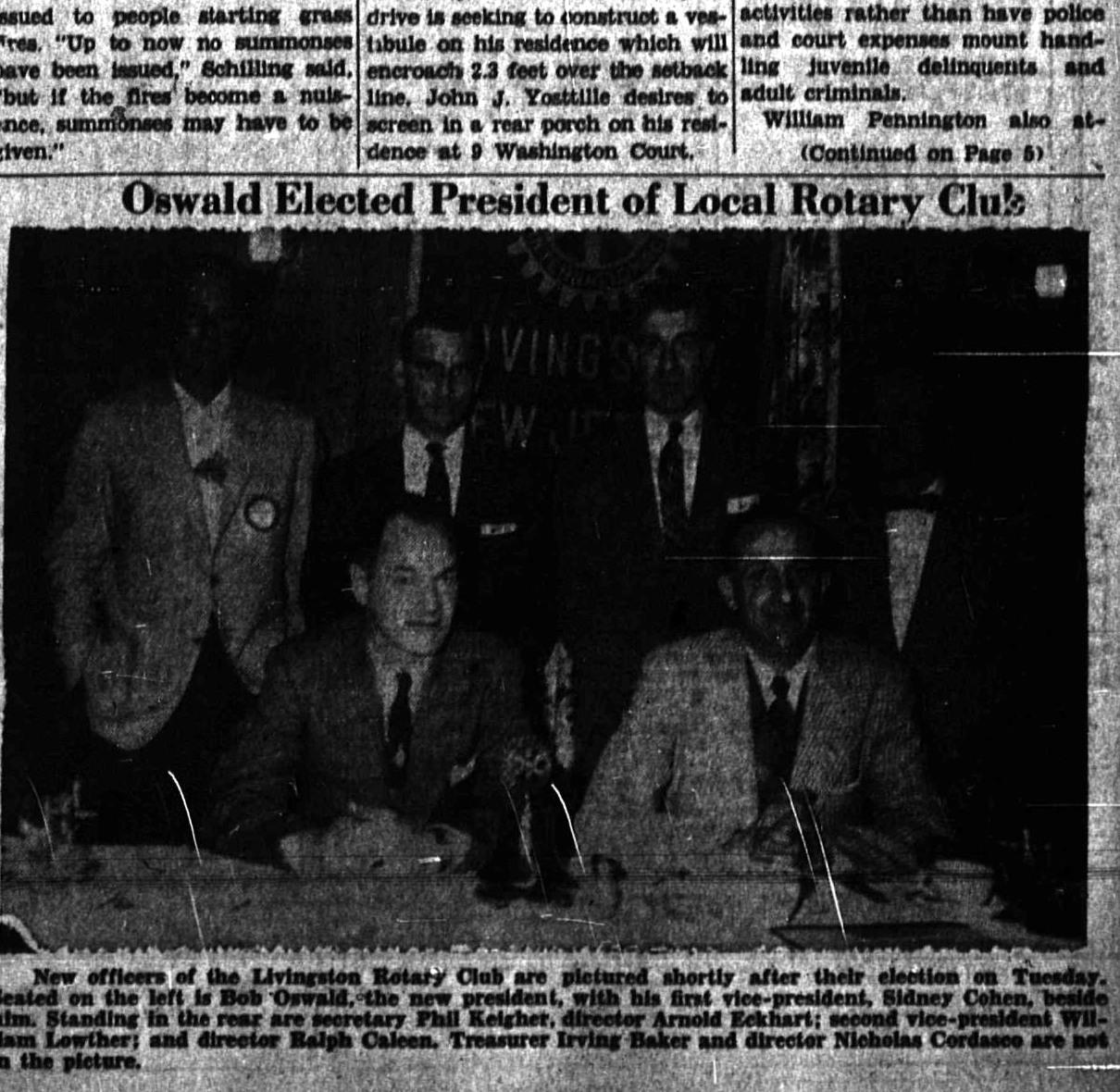Robert Oswald and incoming Livingston Rotary officers, 1957