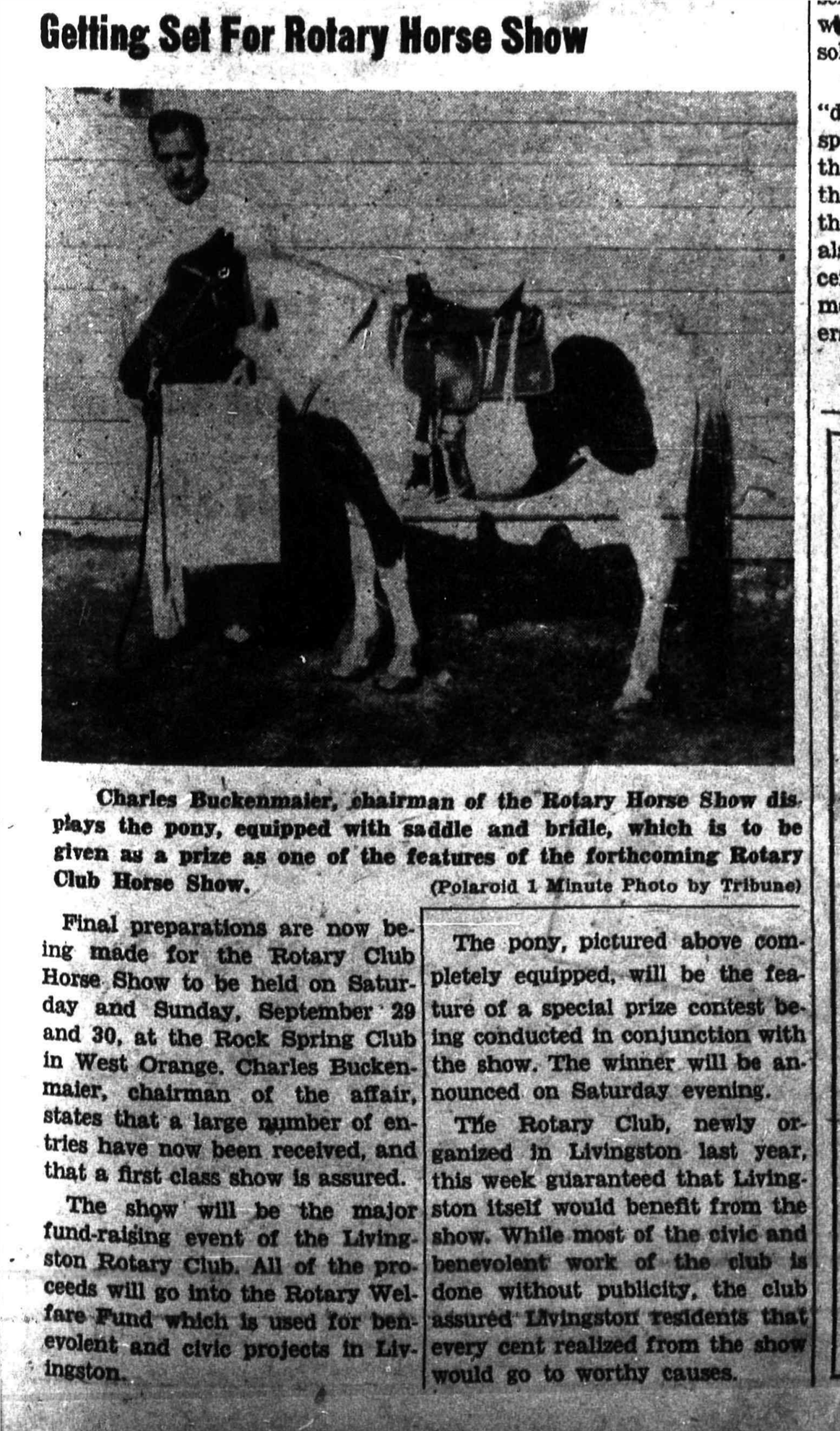 Newspaper clipping: Getting Set for Rotary Horse Show, West Essex Tribune, September 20, 1951