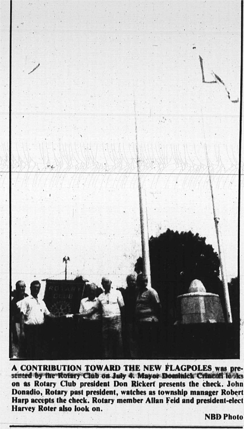 Newspaper clipping: flagpoles check presentation, West Essex Tribune, July 19, 1984