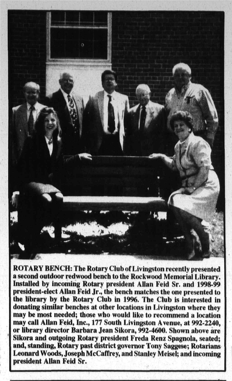 Newspaper clipping: Rotary Bench, West Essex Tribune, July 3, 1997