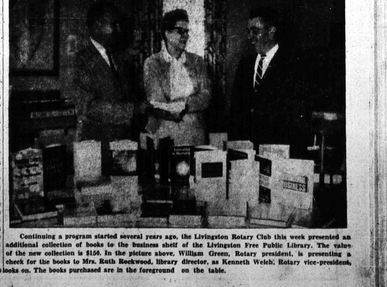 Livingston Rotary library book presentation, 1964