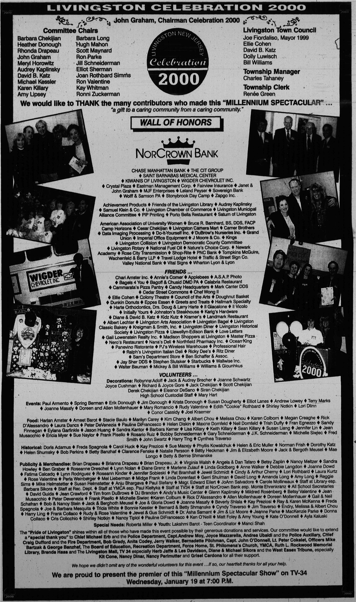 Livingston Celebration 2000 acknowledgment naming Livingston Rotary among contributors