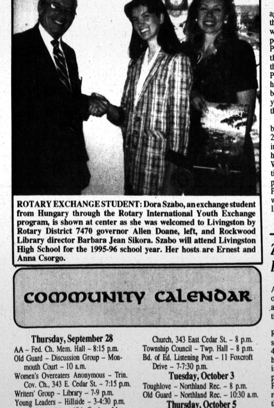 Rotary exchange student Dora Szabo welcomed to Livingston, 1995