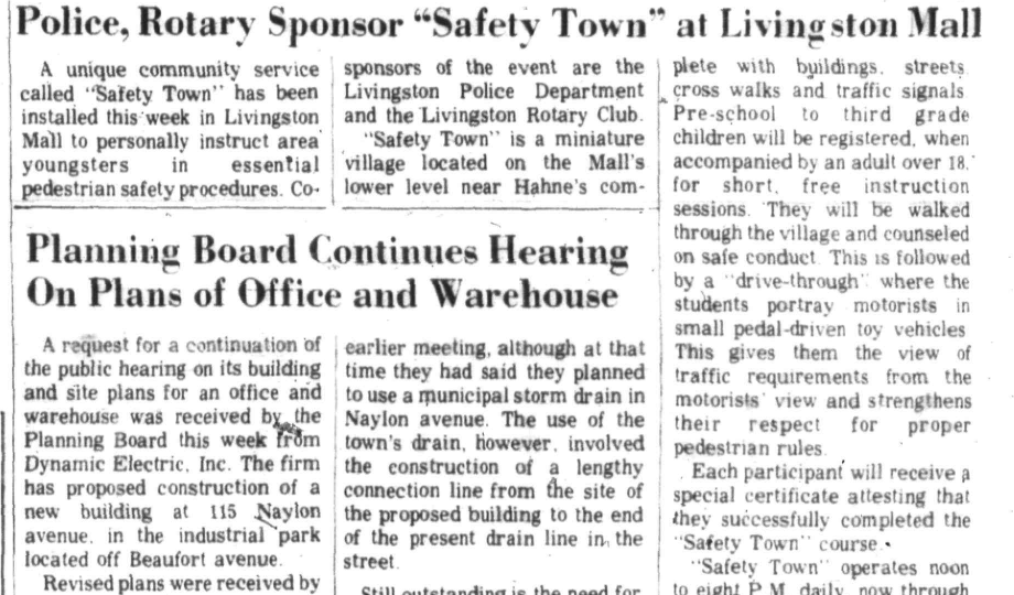 Tribune article: Police, Rotary Sponsor Safety Town at Livingston Mall