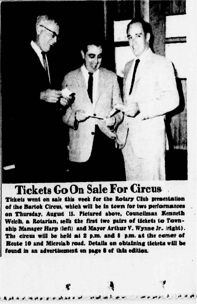 Newspaper clipping: Tickets Go On Sale For Circus, West Essex Tribune, August 1, 1968