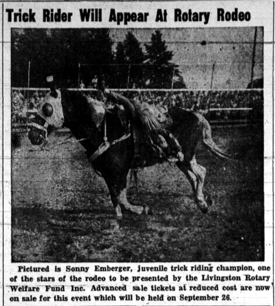 Newspaper clipping: Trick Rider Will Appear at Rotary Rodeo, West Essex Tribune, September 17, 1953