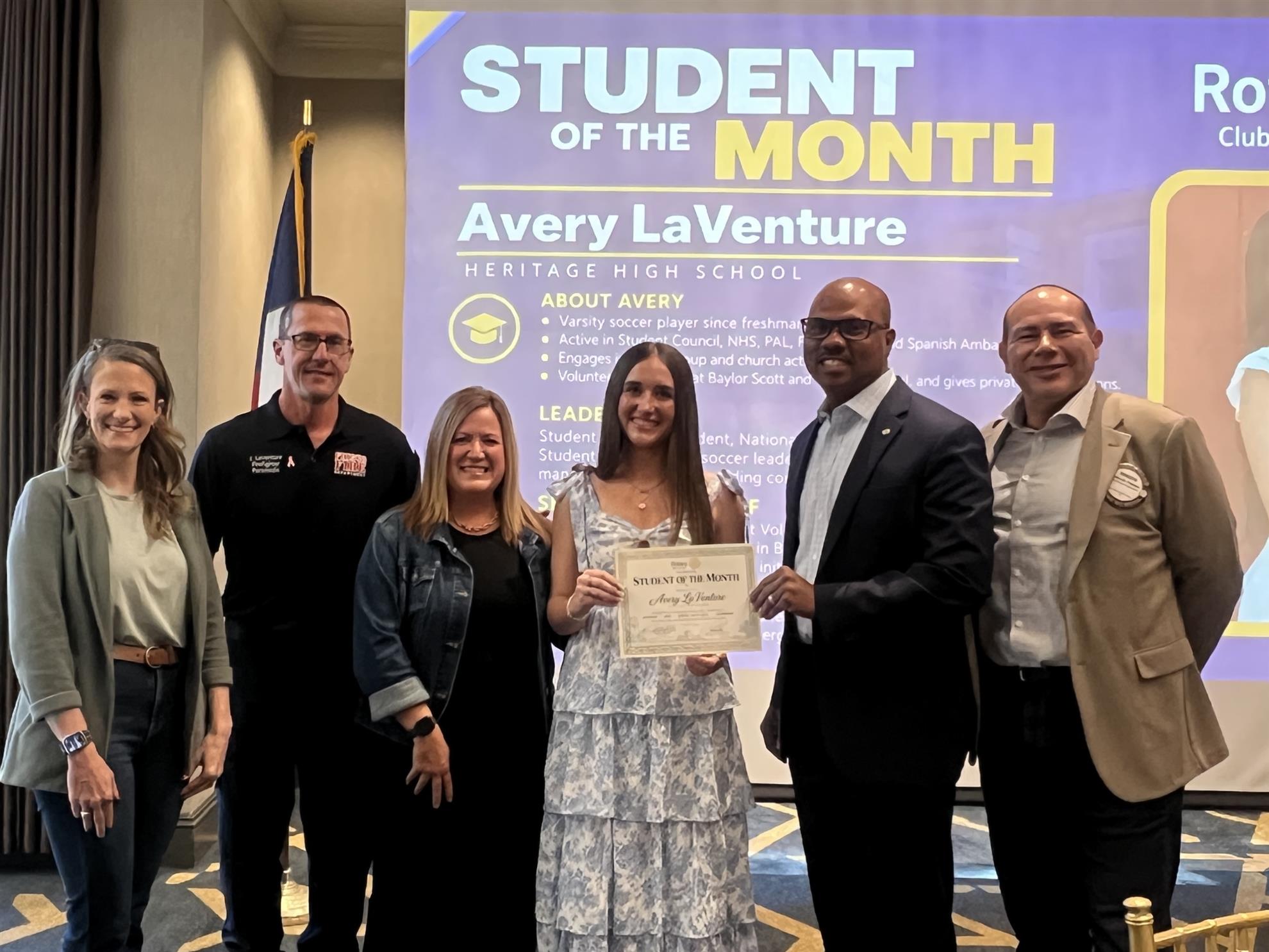 Avery LaVenture Student of the Month from Heritage High School