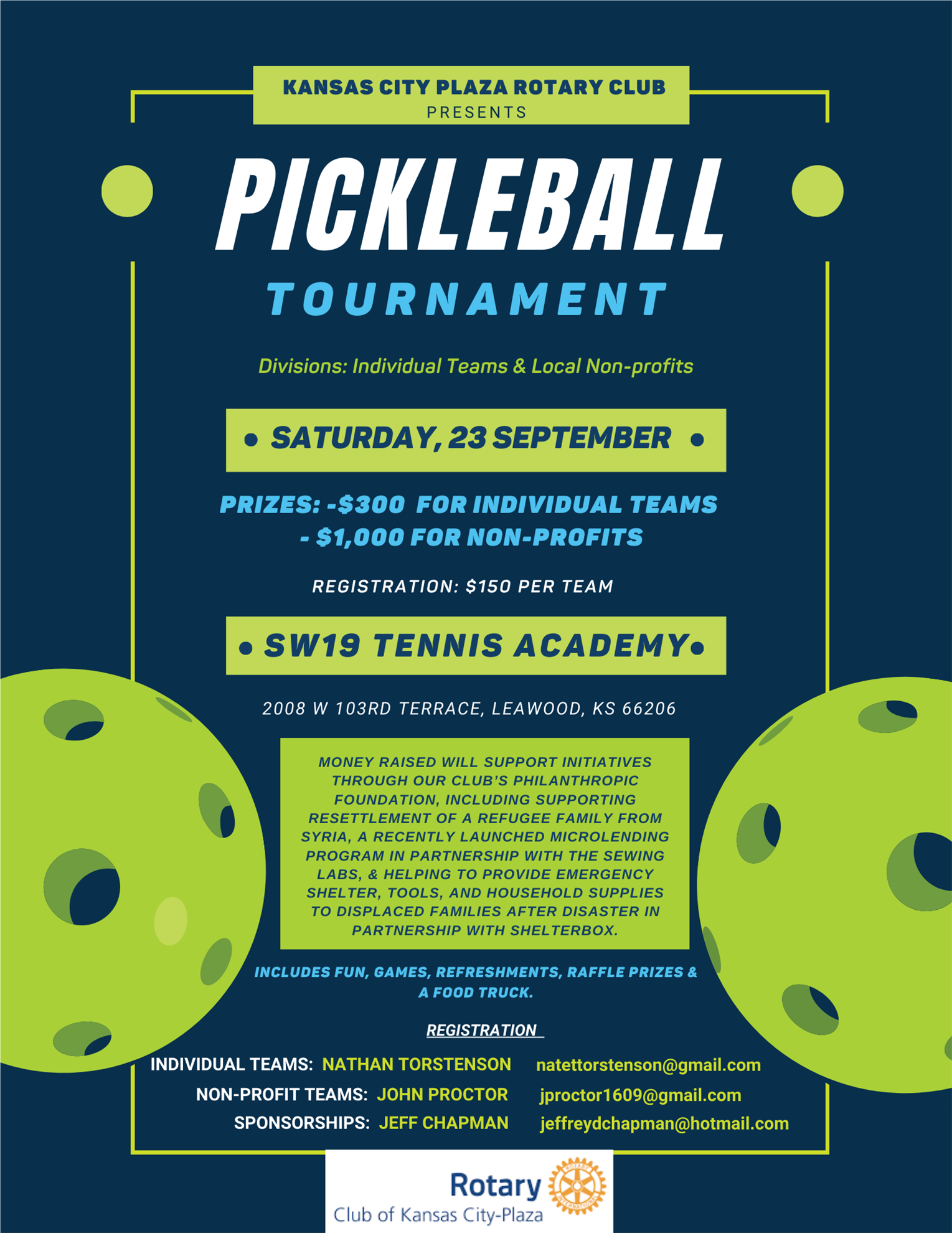 Pickleball Tournament Fundraiser Rotary Club of Kansas City Plaza