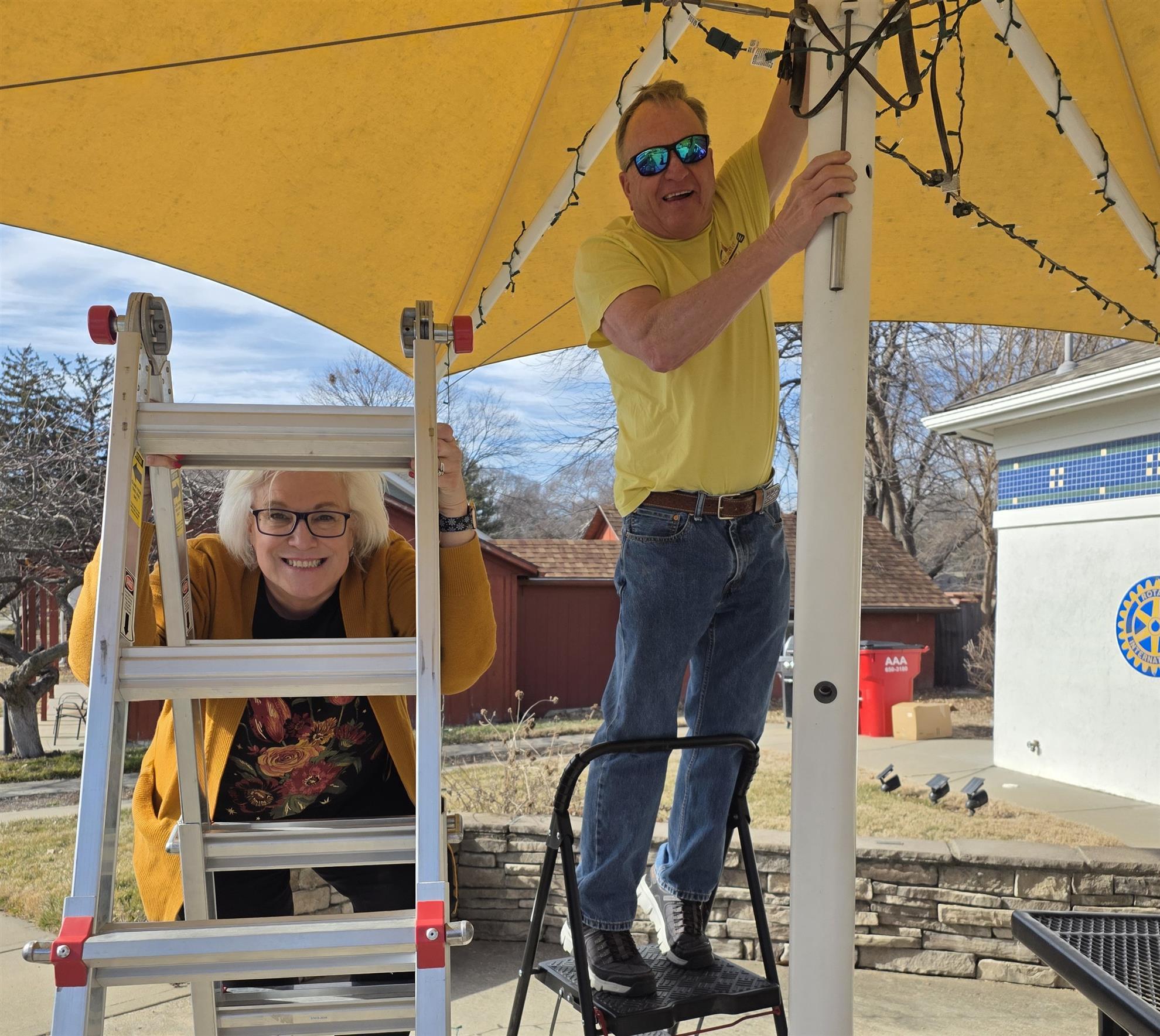 Rotary Plaza:  the Holiday Lights come DOWN- Thanks Doreen and Ron!