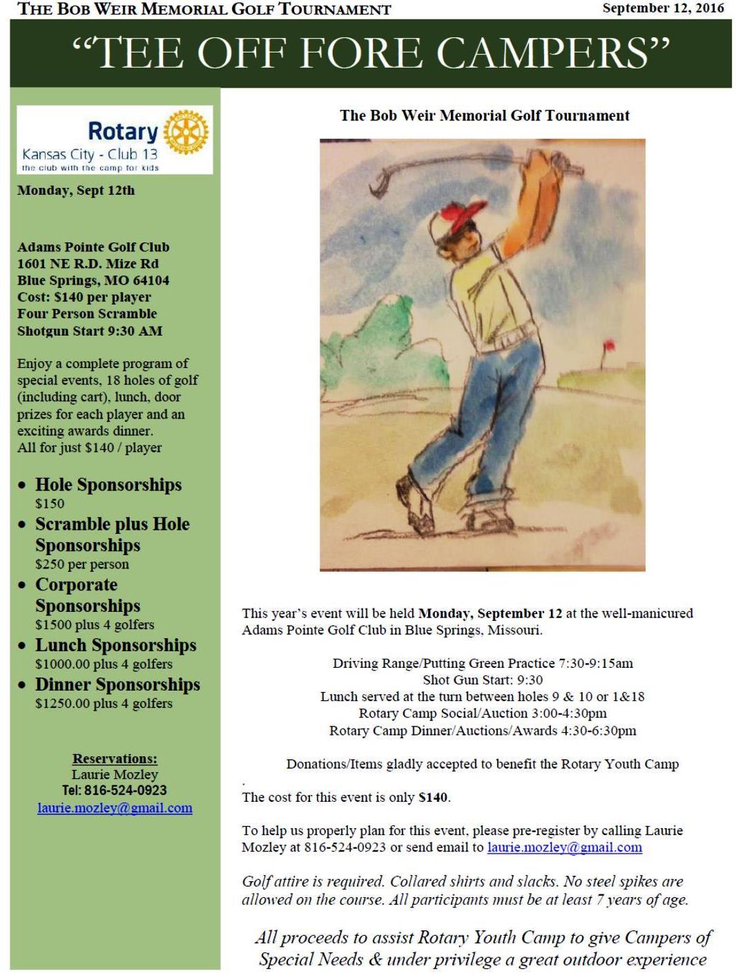 Bob Weir Memorial Golf Tournament Rotary Club of Kansas City