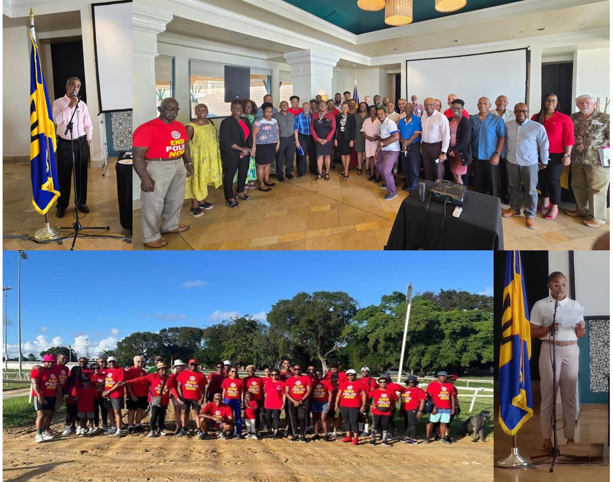 banner depicting images of the group from the polio day lunch, the polio walk and Hiro and Jackie speaking at the joint club meeting on world polio day