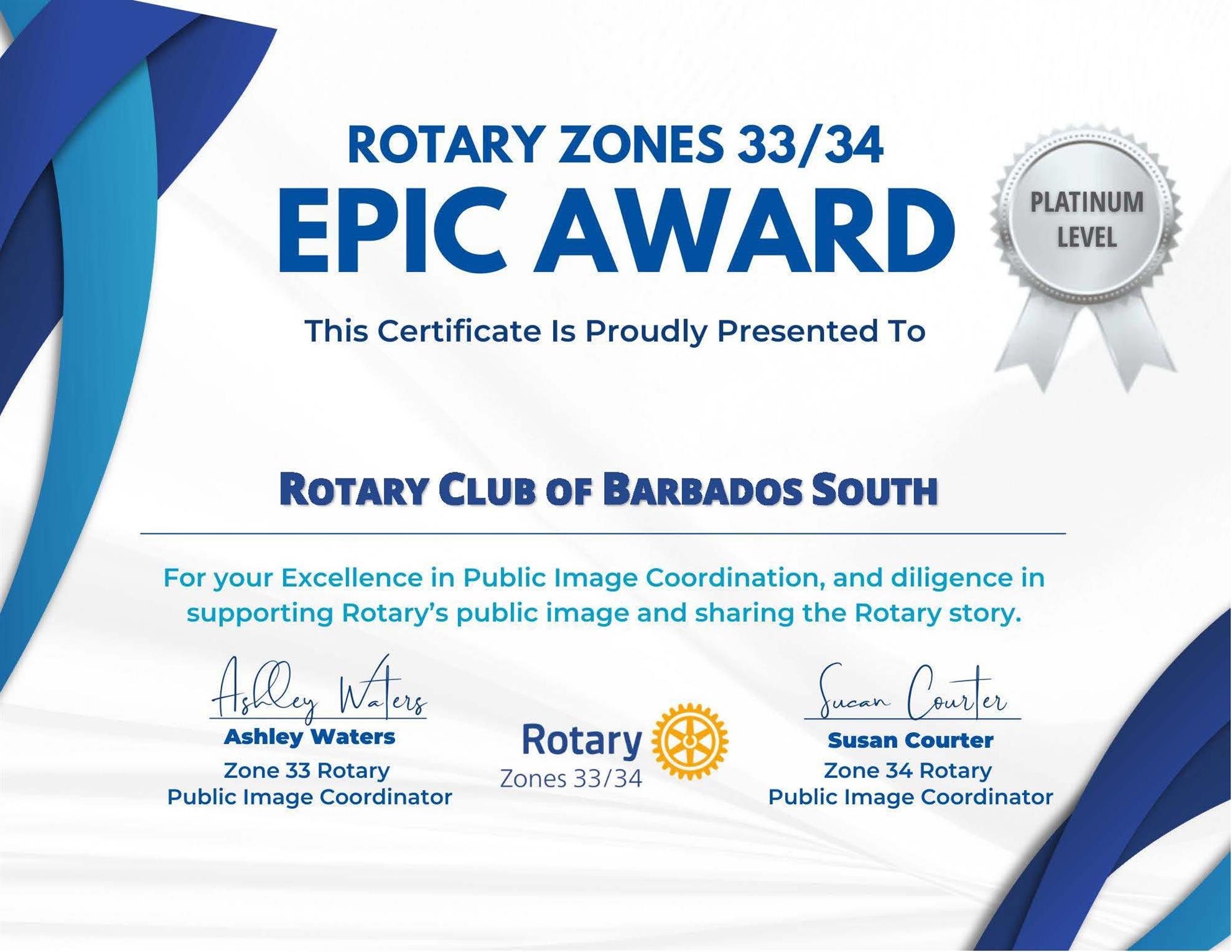 Platinum citation for excellence in public image coordination