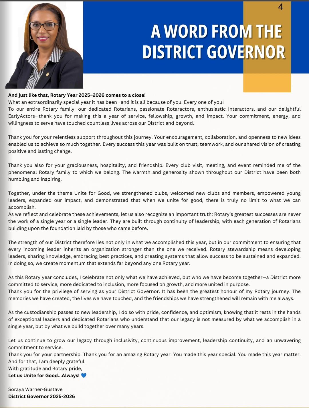 Message from the District Governor