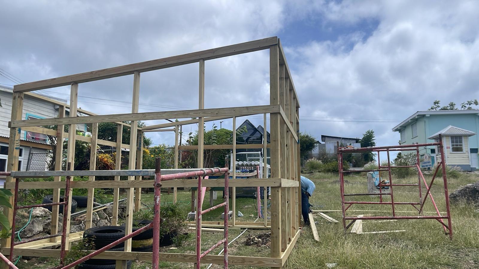 shade house under construction at Grantley Prescod Primary