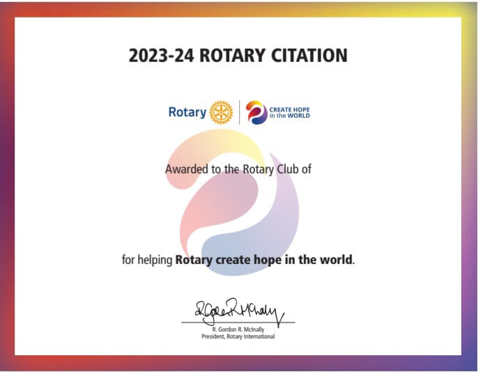 Image of the rotary citation certificate