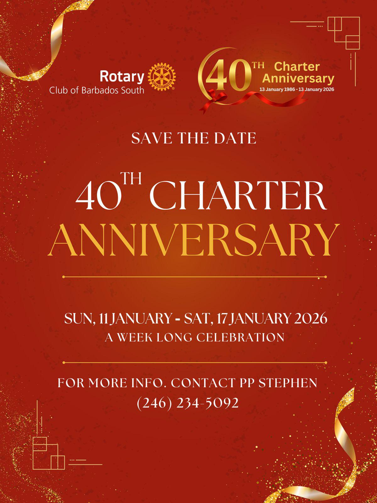 Save the date!!  40th Charter - January 11-17 2026