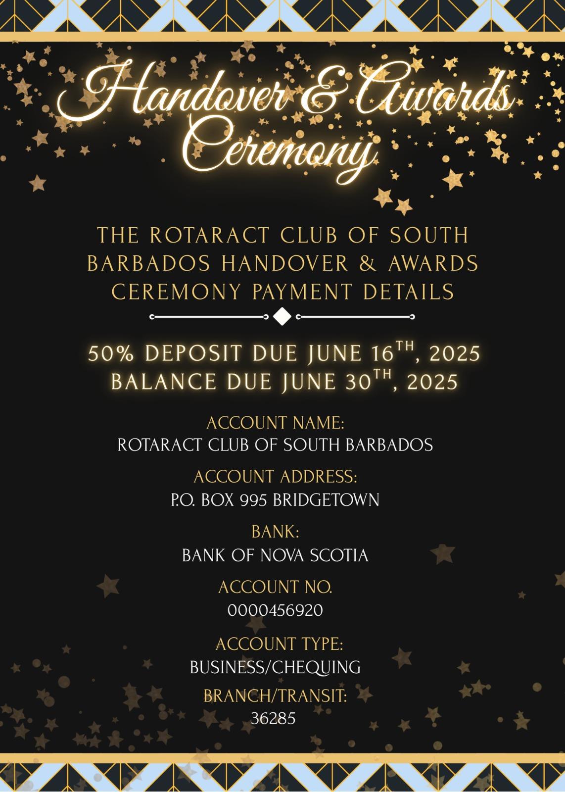 Payment details for Rotaract handover