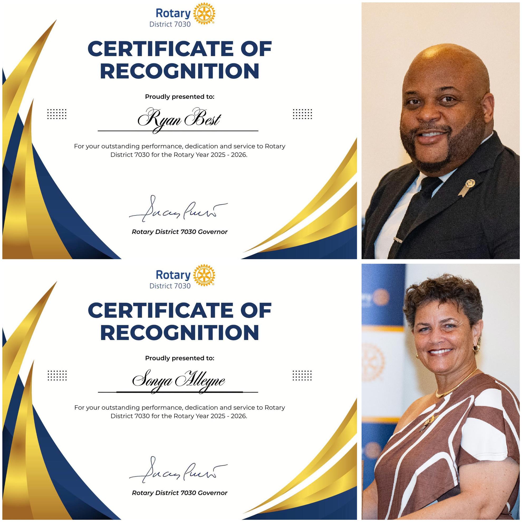 district recognition certificates for sec Ryan and PDG Sonya