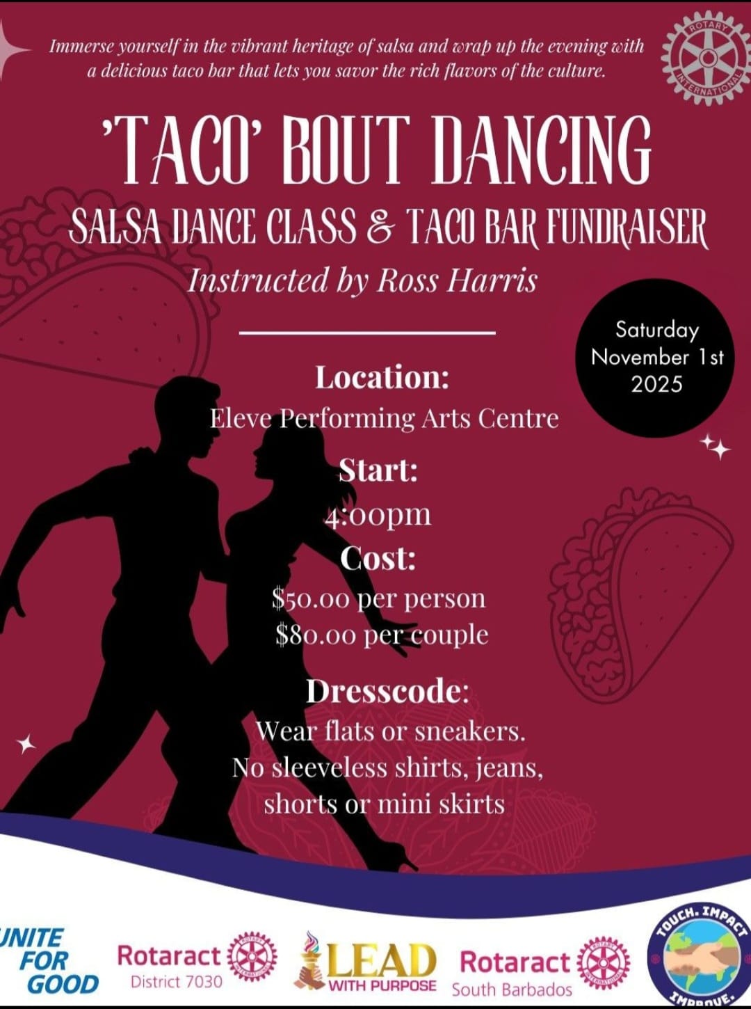 Rotaract Flier for the Taco and Salsa Fundraiser on November 1st