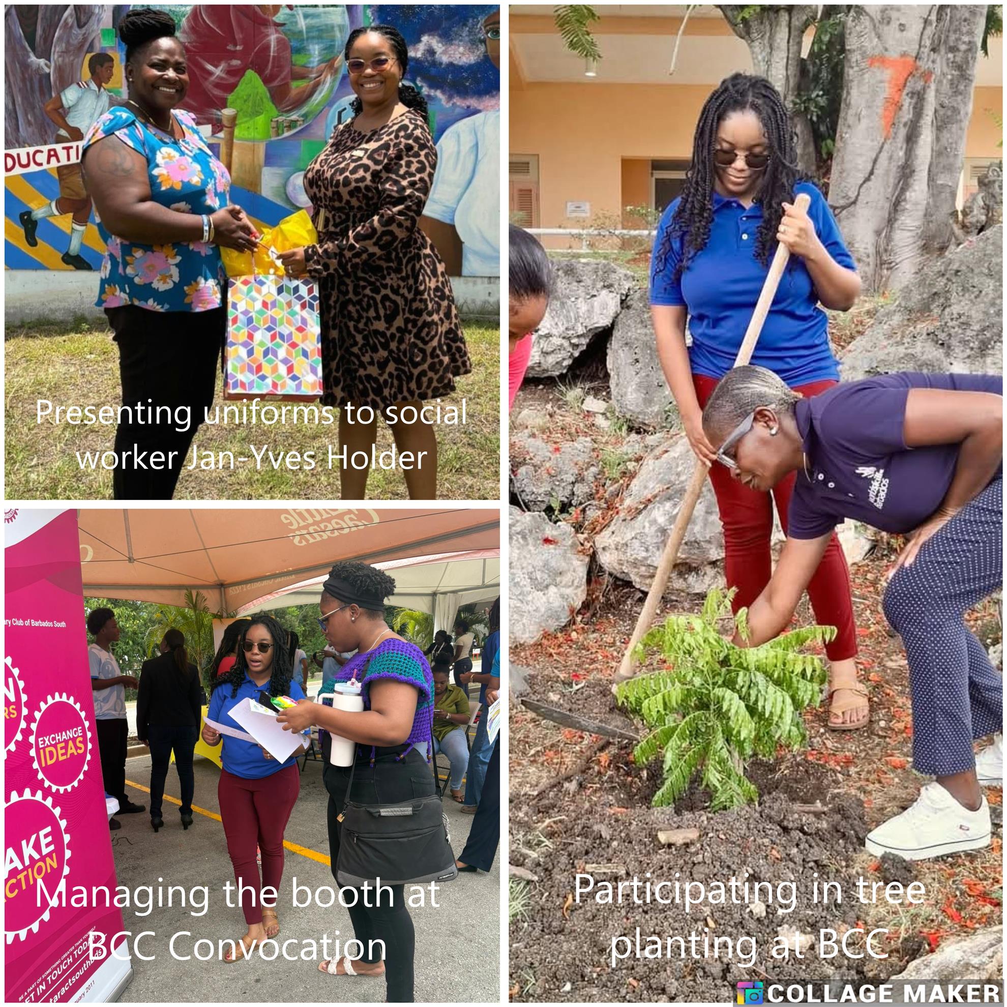 President Melanie at uniform handover, BCC convocation booth and tree planting