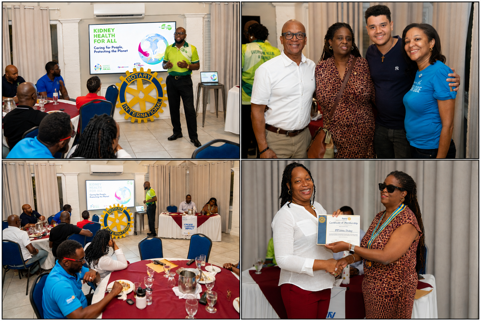 Rotarians and guests at meeting; pinning of PP Lima