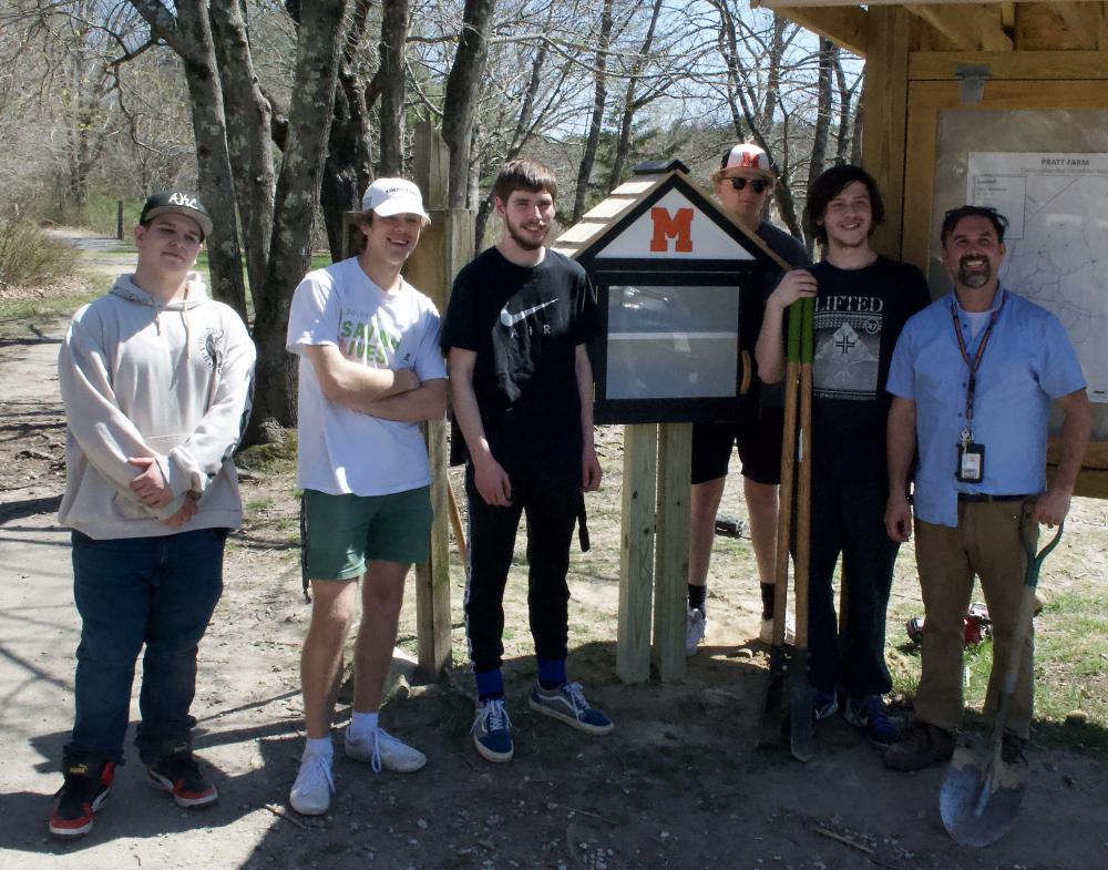 High School students, left to right: Anthony Cataloni, Dean Teceno, Dylan Weigel, Andrew Soule, and Kaden Pepin pose with their teacher, Tony Chiuppi (far right).