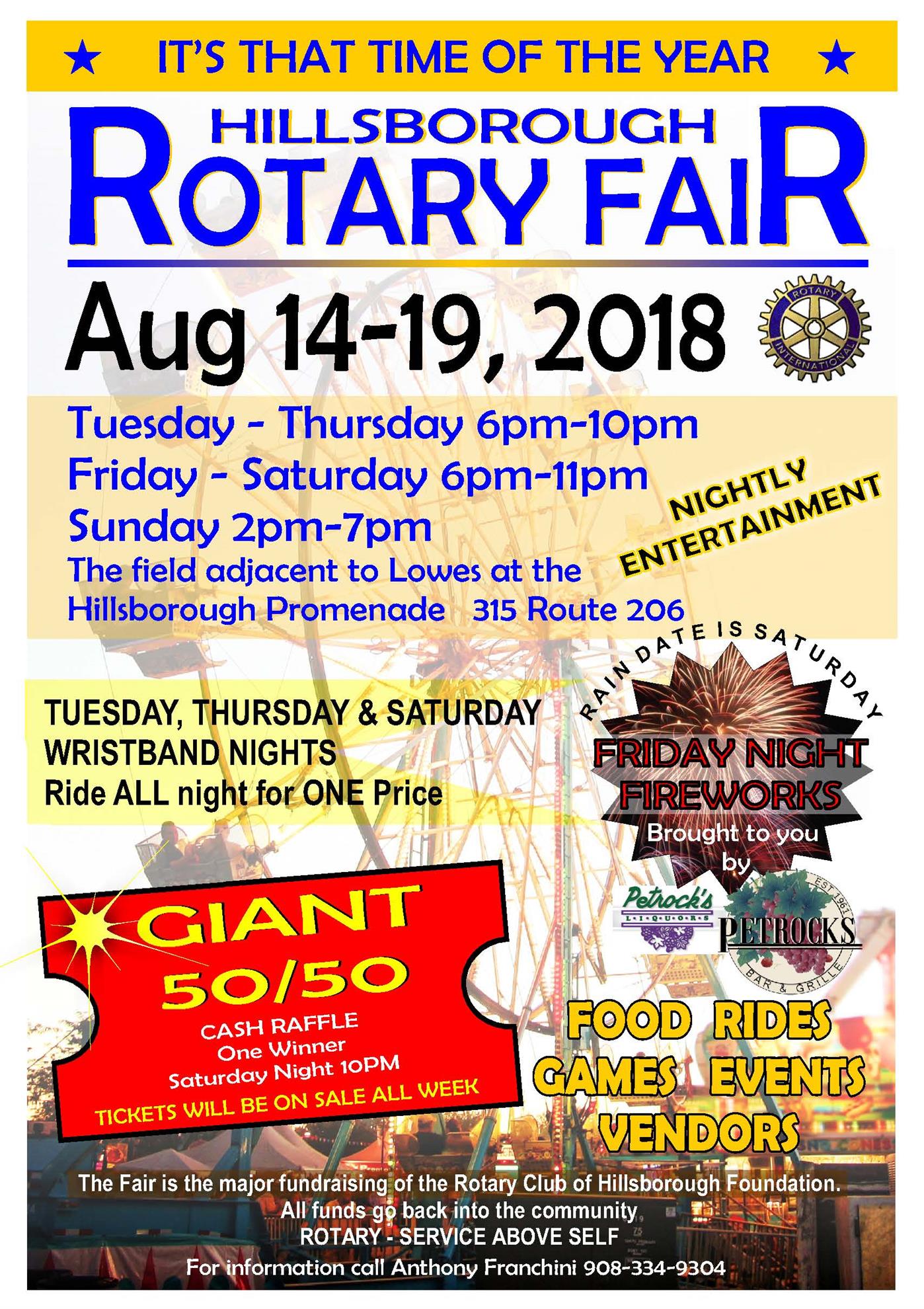 Rotary Club of Hillsborough Announces Annual Rotary Fair Dates Rotary