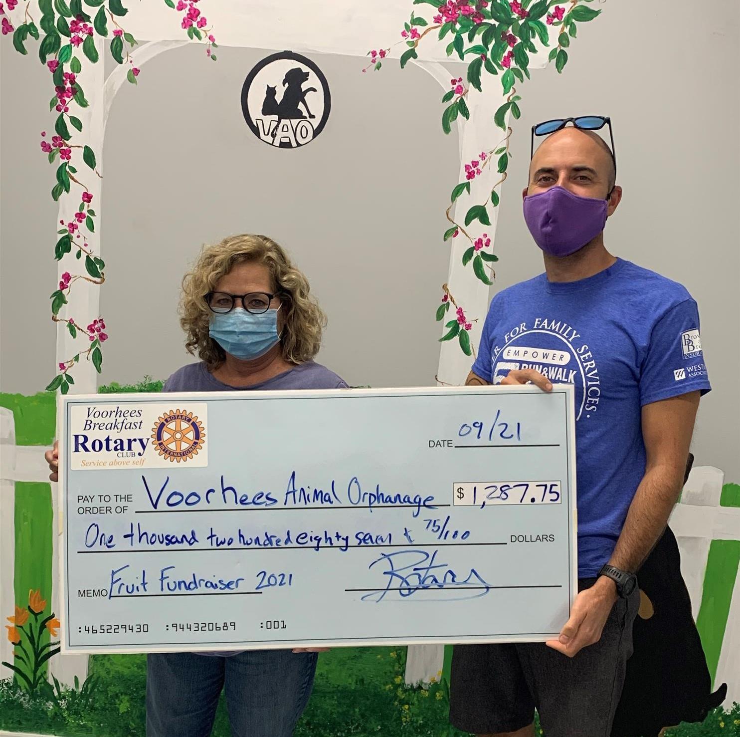 Fruit Sales donation to Voorhees Animal Orphanage